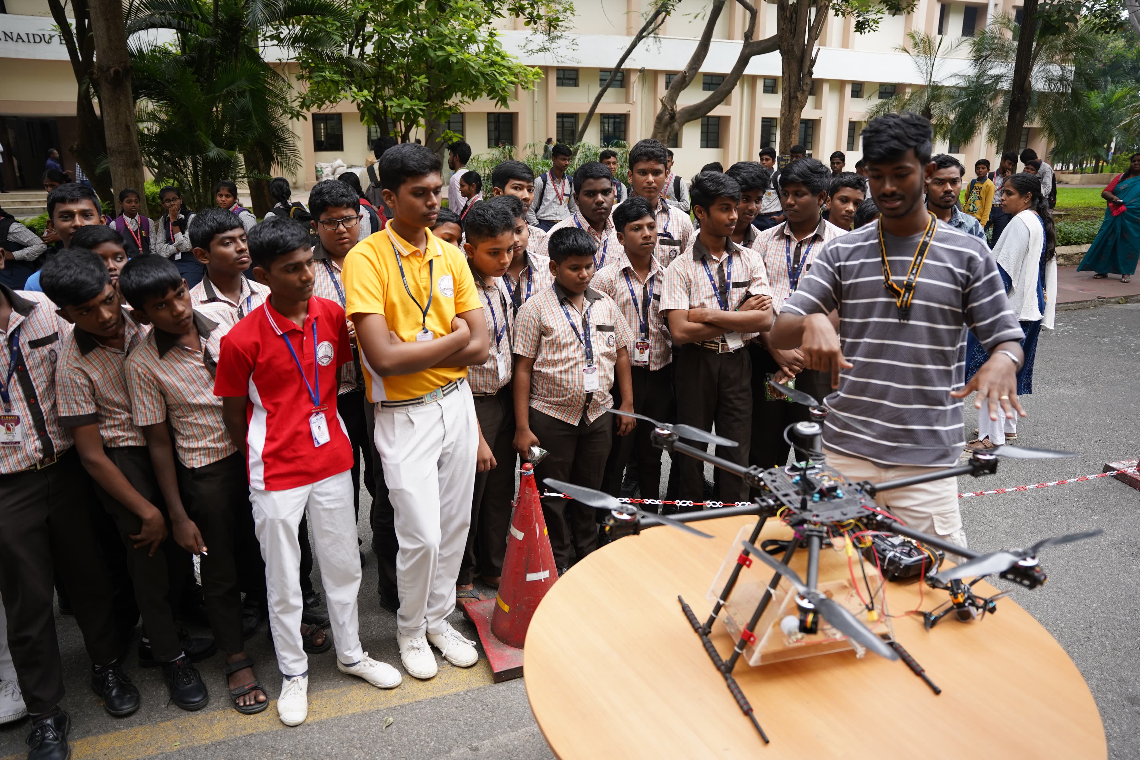 Students learning with drones and robots